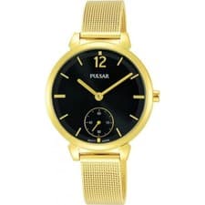 Image of Pulsar Watch PN4076X1 Ladies Gold Mesh Bracelet Black Dial