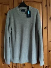 Image of GANT Mens Classic Grey Cotton /wool Crew Neck Jumper Medium New with tags