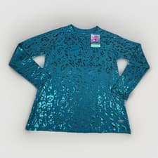 Image of Reel Legends Shirt Women Large Blue Sparkle Keep It Cool Long Sleeve Run Top(A11