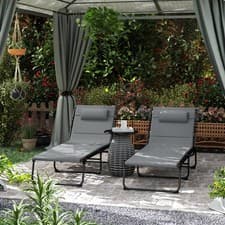 Image of Folding Sun Loungers Set of 2, Padded Recliner Garden Chairs