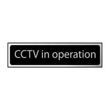Image of CCTV in operation Sign 200mm x 50mm Self-Adhesive PVC Silver/Black