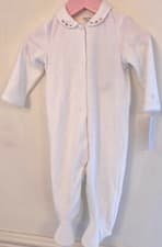 Image of Ralph Lauren ~6 Months ~ White Girls Velour All In One With Embroidered Collar