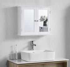 Image of White Double Door Mirrored Bathroom Cabinet Wall Mounted 56.5cm x 47cm