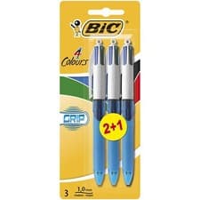 Image of BIC 4 Multi Colour Grip Ball Point Ballpoint Pen 3 Pack Original Assorted Pro