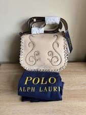 Image of POLO RALPH LAUREN LEATHER SADDLE CROSSBODY BAG - CREAM - NEW.