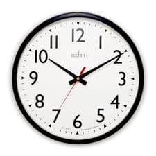 Image of 35cm Round Wall Clock Acctim Commander Black Hanging Wall Clock