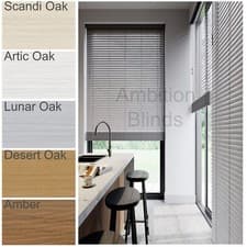 Image of FAUX WOOD WOODEN VENETIAN BLINDS  MADE TO MEASURE WATERPROOF OAK COLOURS