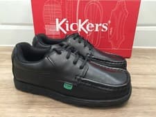 Image of NEW BLACK LEATHER KICKERS FRAGMA 4 EYE LACE UP SCHOOL SHOES, UK 3/36