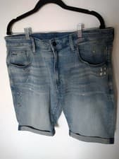 Image of G-Star Raw 3301 Slim Distressed Paint Splatted Shorts - 38W - New Without Tags