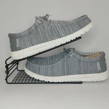 Image of Hey Dude Wally Stretch Canvas Comfort Slip-On Shoes UK Size 12 Eur 46 Light Grey