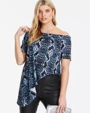 Image of Plus size bardot top UK 18 womens asymmetric snakeprint Party