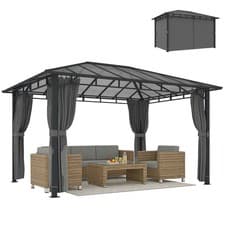 Image of Outsunny 3 x 4 m Hardtop Gazebo with PC Roof, Aluminium Frame, Dark Grey