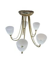 Image of Ceiling Light Semi Flush 5 Arm With Glass Shades -Satin Brass