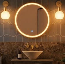 Image of Luxury Gold Round LED Mirror for Bathroom with Lights Anti-Fog 3 Color Dimmable