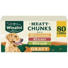 Image of WINALOT Meaty Chunks Mixed in Gravy Wet Dog Food Pouches 80x100g UK