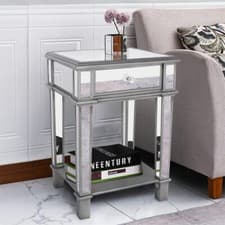 Image of Modern Mirrored Coffee Side End Table Drawer Cabinet Nightstand Storage Shelf