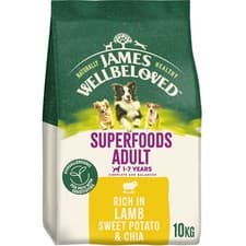 Image of 10kg James Wellbeloved Superfoods Adult Dog Food Lamb Sweet Potato Chia BB-Dec25