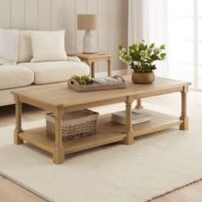 Image of Oak Coffee Table Rectangle Large Classic Whitewash Bedroom Furniture Home Decor