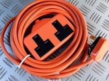 Image of 10 METRE TWIN 13 AMP MAINS EXTENSION LEAD HI VIS ORANGE CABLE & SOCKET 230V