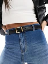 Image of ASOS Design Black Belt Square Gold Buckle Womens M - L Brand New