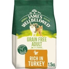 Image of JAMES WELLBELOVED ADULT GRAIN FREE TURKEY COMPLETE DRY CAT FOOD 1.5KG
