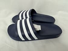 Image of UK 6 - Unisex Adults Adidas Adilette Aqua 3 stripes Slides in Navy/ White