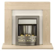 Image of Adam Malmo Fireplace in Oak & Cream with Helios Electric Fire in Brushed Stee...