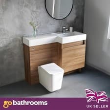 Image of Oak Effect Toilet and Sink Vanity Unit 1200mm Right Hand Bathroom WC Sink Unit