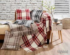 Image of 100% Cotton Highland Tartan Check Sofa / Bed Throw or Cushions