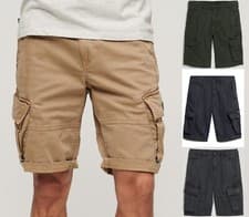 Image of Superdry Mens Cargo Combat Shorts Vintage Canvas Shorts Black Beige Blue Green