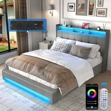 Image of NEW OTTOMAN STORAGE UPHOLSTERED BED FRAME 4FT6 DOUBLE WITH USB PORT & LED LIGHT