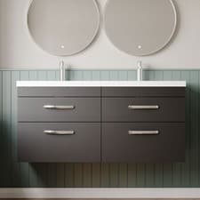 Image of Nuie Athena Wall Hung 4-Drawer Vanity Unit Double Basin 1200mm Gloss Grey