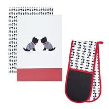 Image of Kitchencraft Kitchen Tea Towels (2 Pack) & Double Oven Glove - Westie Dog Print