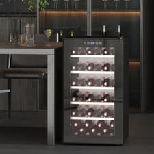 Image of HOMCOM 24 Bottles Freestanding Wine Fridge with Glass Door Wine Cooler Fridge