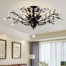 Image of Crystal Chandelier K9 5-Light Ceiling Pendant Flush Mount – Black