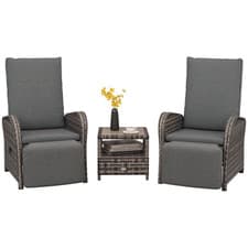 Image of Outsunny 3 Pieces Rattan Bistro Set with Cushions for Outdoor, Brown