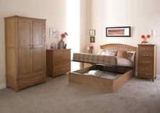 Image of King Size Wood Ottoman Lift up Bed Shaker Style Storage Bed in Oak graded Madrid
