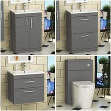 Image of Bathroom Vanity Unit Basin Sink Furniture Storage Indigo Grey Gloss BTW WC Pan