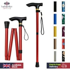 Image of Lightweight Easy Folding Aluminium Walking Stick Cane, Adjustable Height New UK