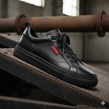 Image of Mens Hugo Boss Trainers Tripple Black All UK Sizes Tennis Style BNIB Hugo HBMBM