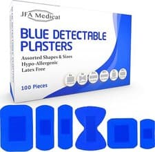 Image of Blue Assorted Plasters (6 sizes) 100 Plasters per box