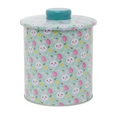 Image of Easter Biscuit Tin | 15.5cm Pastel Blue Round Metal Storage Tin Bunny Design