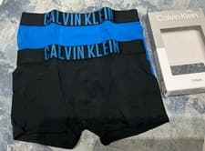 Image of CALVIN KLEIN 2 PACK BLACK & BLUE BOYS BOXERS TRUNKS SIZE 14-16 YEARS