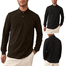Image of C&A Mens Long Sleeve Polo Shirts Cotton No Pattern Long Sleeve Regular Fit