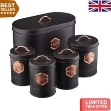 Image of 5-Piece Black & Copper Canister Set - Elegant Kitchen Storage for Essentials
