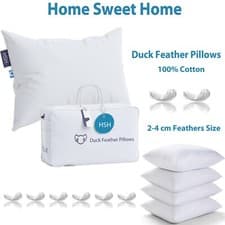Image of 100% Cotton Duck Feather Pillows Extra Filled Hotel Quality Pillow PACK OF 2 & 4