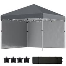 Image of Outsunny 3x3 (M) Pop Up Gazebo Party Tent w/ 2 Sidewalls, Weight Bags Dark Grey