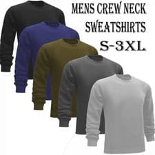 Image of Mens Plain Sweatshirt Jumper Crew Neck Sweater Pullover Work Casual Top S-3XL