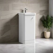 Image of Nuie Core 400mm  Floor Standing 1-Door Basin Vanity Unit Gloss White Bathroom
