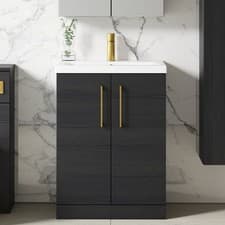 Image of Nuie Arno Floor Standing 2-Door Vanity Unit & Basin-1 600mm - Charcoal Woodgrain